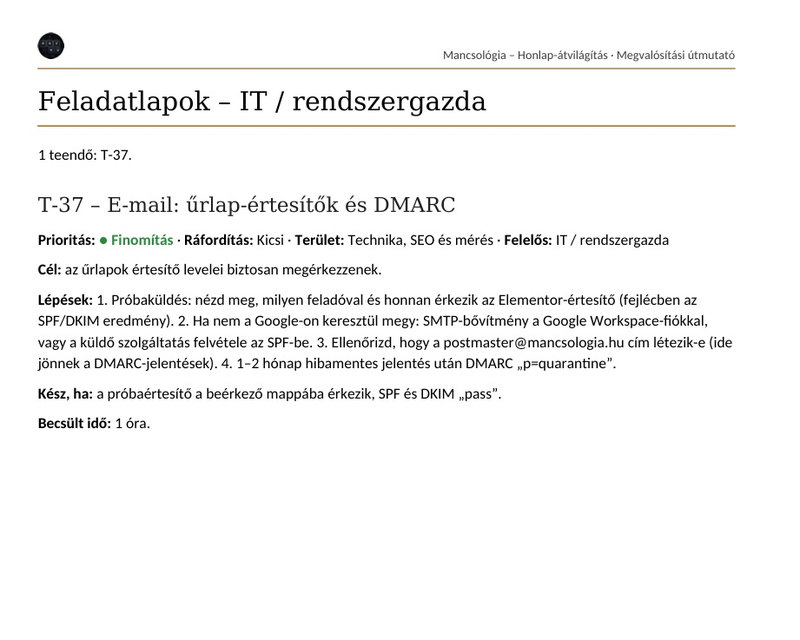 Megvalósítási útmutató: egy feladatlap